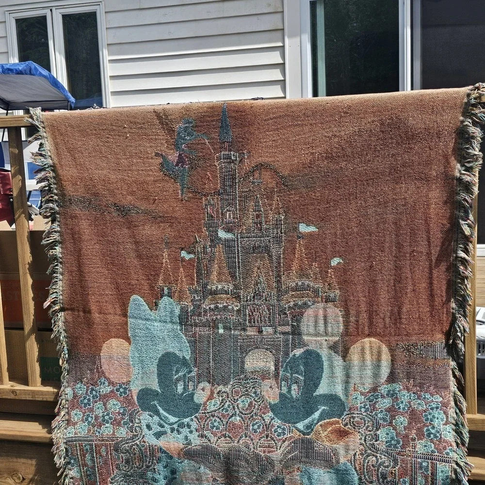 Vintage Walt Disney World Tapestry Throw | Mickey, Minnie & Tinkerbell